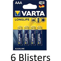 Foto van 24 stuks (6 blisters a 4 st) varta longlife aaa alkaline batterij