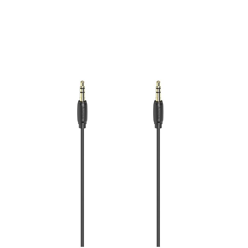 Foto van Hama audiokabel, 3,5mm jack - 3,5mm jack, stereo, verguld, ultradun, 5,0 m mini jack kabel zwart