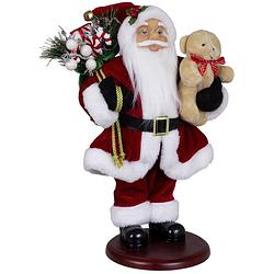 Foto van Kerstman beeld - h45 cm - rood - staand - op sokkel - kerstpop - kerstman pop