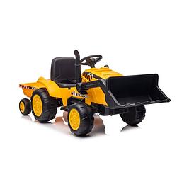 Foto van Elektrische kinder tractor met voorlader en trailer - accu tractor voor kinderen tot 30kg max 2,5 - 3,5km/h geel