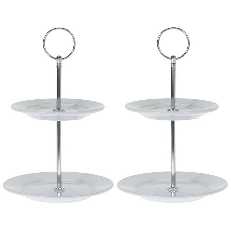 Foto van 2x porseleinen etagere 2-laags 21 cm - etageres