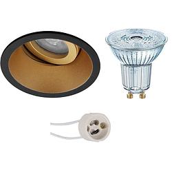 Foto van Led spot set - osram parathom par16 927 36d - pragmi zano pro - gu10 fitting - dimbaar - inbouw rond - mat zwart/goud -