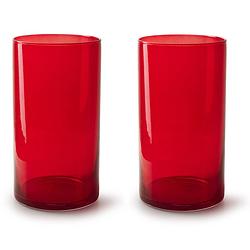 Foto van 2x stuks bloemenvazen - cilinder model glas - rood/transparant - h30 x d15 cm - vazen