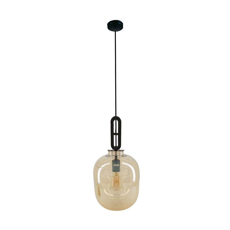 Foto van Dknc - hanglamp glas - 25x25x40cm - geel