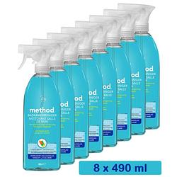 Foto van Method badkamer reiniger spray - eucalyptus mint - voordeelverpakking 8 x 490 ml