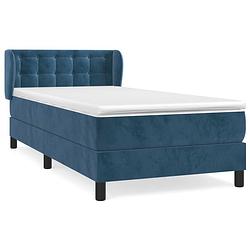 Foto van The living store boxspringbed - fluweel - donkerblauw - 90x190x78/88 cm - pocketvering