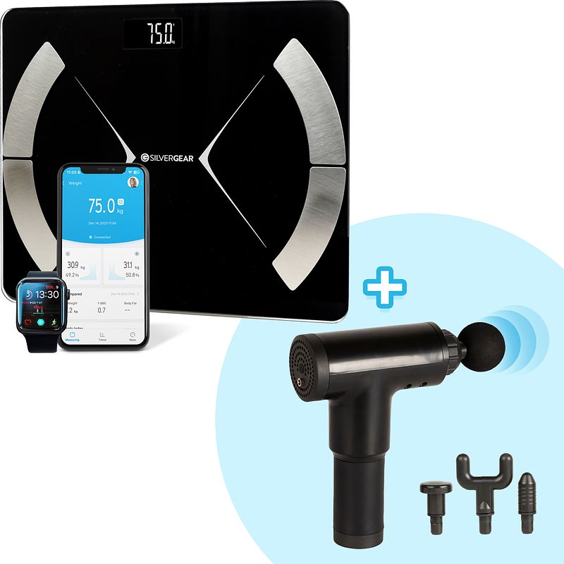 Foto van Slimme bluetooth weegschaal - combideal met massage gun