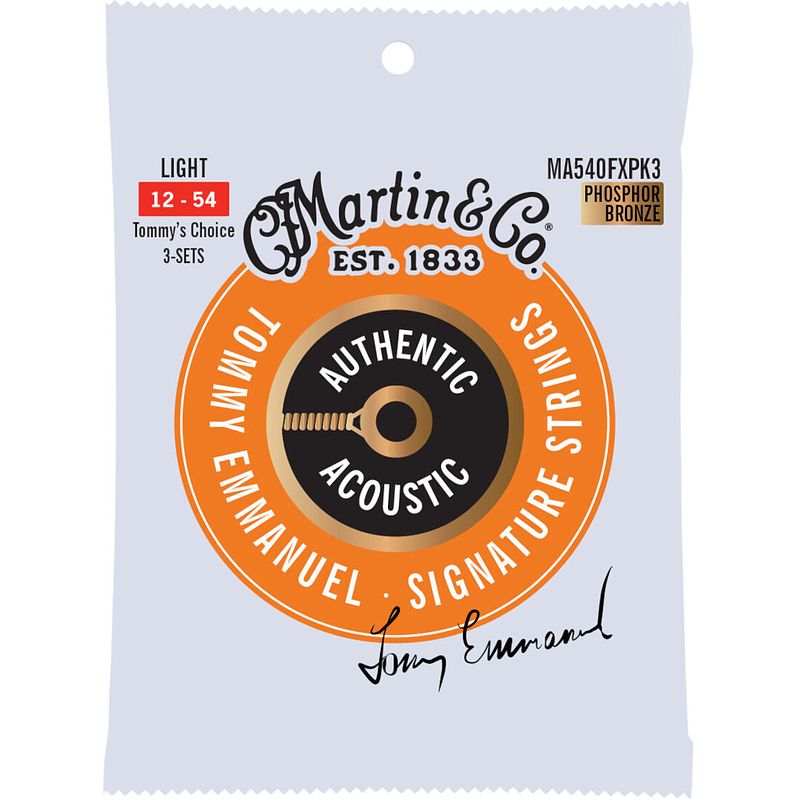 Foto van Martin strings ma540fxpk3 flexible core phosphor bronze 3-pack light 12-54 snarensets voor westerngitaar (3 sets)