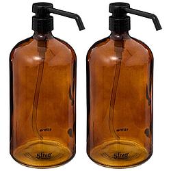 Foto van 2x stuks zeeppompjes/zeepdispensers van glas - bruin - 1 liter - zeeppompjes