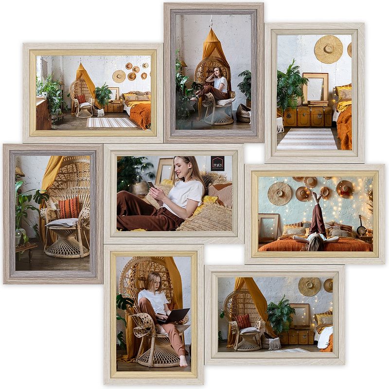 Foto van Haes deco houten multi fotolijst / galerie copenhagen bruin voor 8 foto's 10x15 (formaat 47x47 cm) - vz882hs