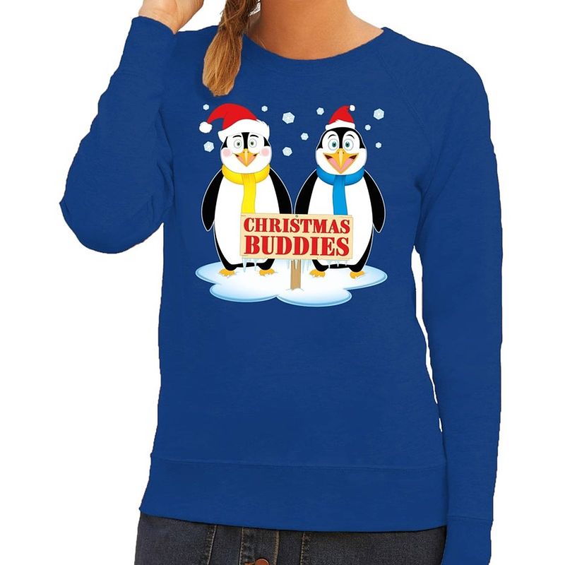 Foto van Foute kersttrui / sweater pinguin vriendjes blauw voor dames - kersttruien 2xl (44)