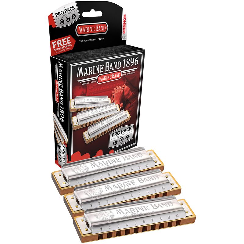 Foto van Hohner marine band classic c/g/a pro pack set van 3 diatonische mondharmonica'ss