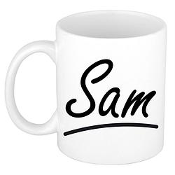 Foto van Naam cadeau mok / beker sam met sierlijke letters 300 ml - naam mokken