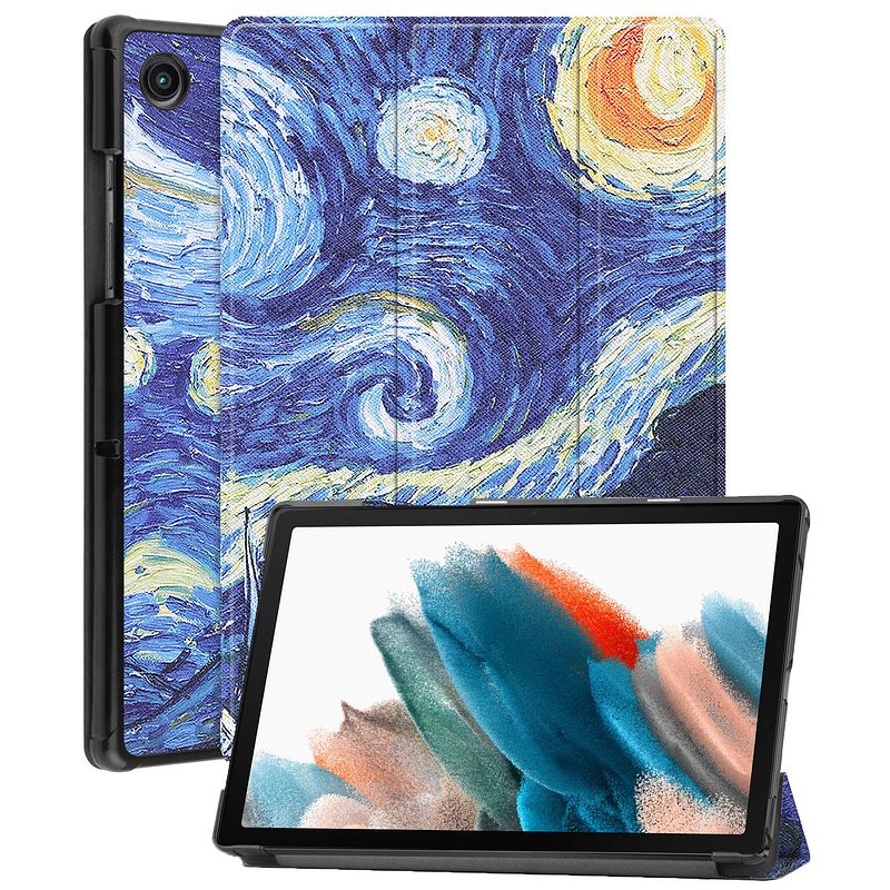 Foto van Basey samsung galaxy tab a8 hoesje kunstleer hoes case cover - sterrenhemel