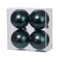 Foto van 4x kunststof kerstballen cirkel motief petrol groen 8 cm kerstboom versiering/decoratie - kerstbal