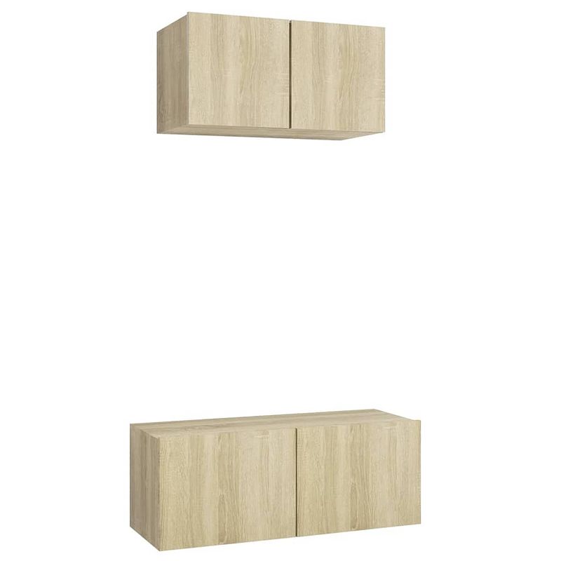 Foto van The living store televisiemeubelset - wandmontage - 60x30x30cm - 80x30x30cm - sonoma eiken - spaanplaat