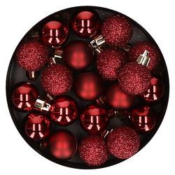 Foto van 20x stuks kleine kunststof kerstballen donkerrood 3 cm - kerstbal