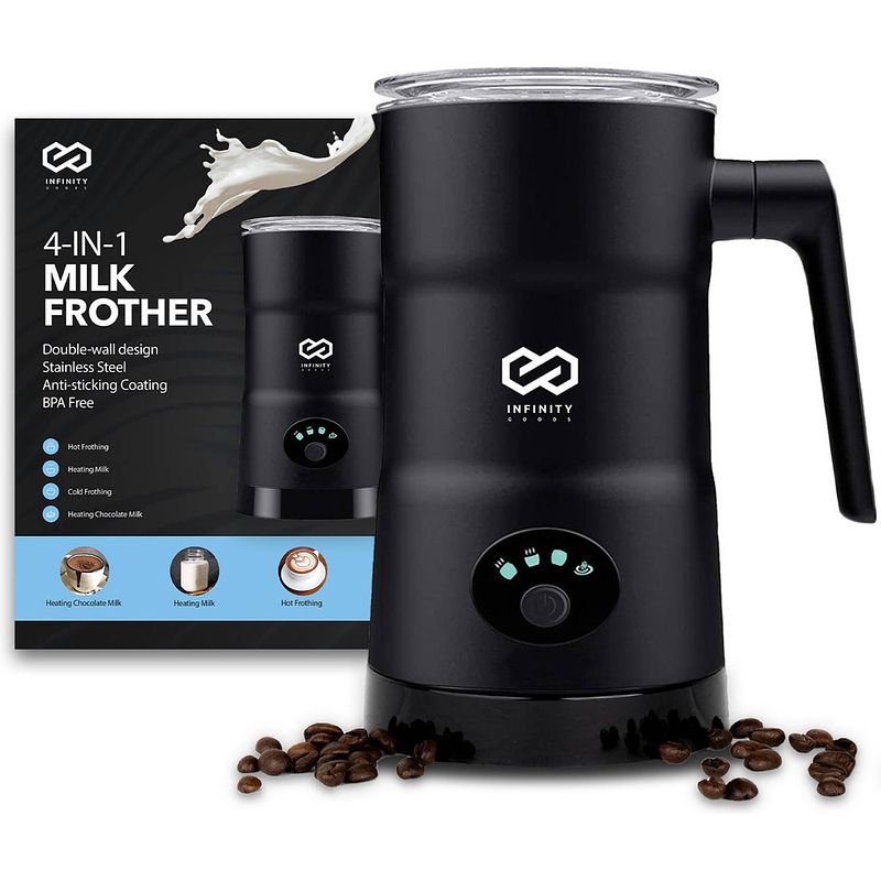 Foto van Infinity goods 4-in-1 elektrische melkopschuimer - 350 ml - opschuimen en verwarmen - cappuccino - vaatwasserbestendig -