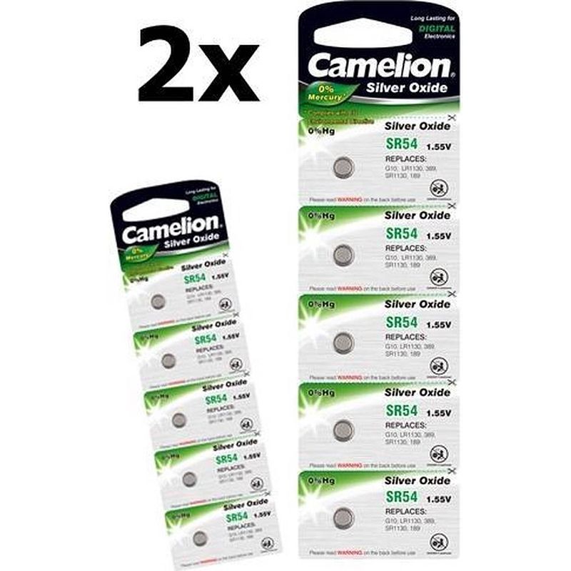 Foto van 10 stuks (2 blisters a 5st) - camelion silver oxide sr54w/389 1.55v knoopcel batterij