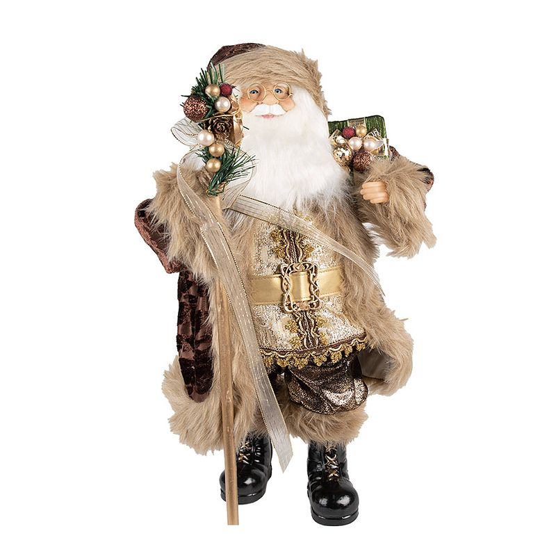 Foto van Clayre & eef beeld kerstman 47 cm bruin beige kunststof kerstfiguren bruin kerstfiguren