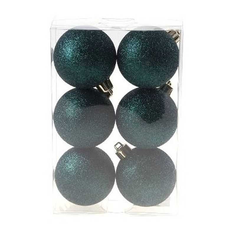 Foto van 12x glitter kerstballen petrol 6 cm kerstboomversiering - kerstbal