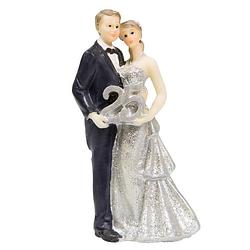 Foto van Bruidspaar trouwfiguurtjes van kunststof zilveren huwelijk jubileum 25 jaar 11 cm - taartdecoraties