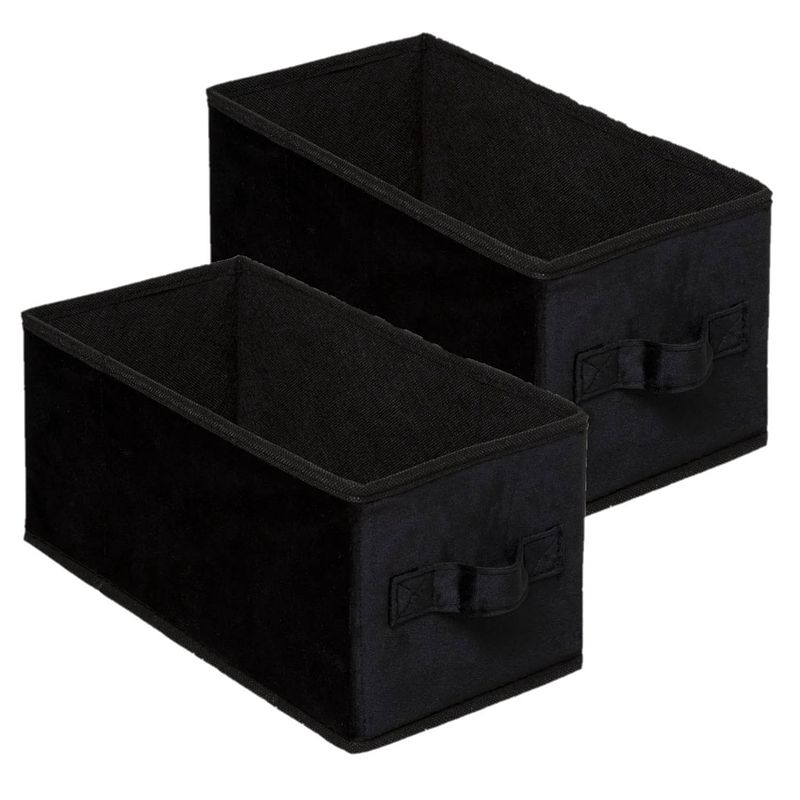 Foto van Set van 2x stuks opbergmand/kastmand 7 liter zwart polyester 31 x 15 x 15 cm - opbergmanden