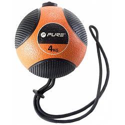 Foto van Pure2improve medicine ball 4 kg met touw oranje/zwart