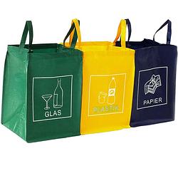 Foto van Afval scheiding, set van 3 recycle zakken voor glas, plastic en papier