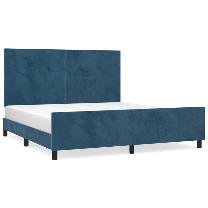 Foto van The living store bedframe donkerblauw fluweel - 203x166x118/128 cm - verstelbaar hoofdeind - ondersteunende poten -