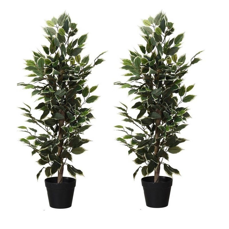 Foto van 2x kunstplanten ficus groen/wit 95 cm - kunstplanten