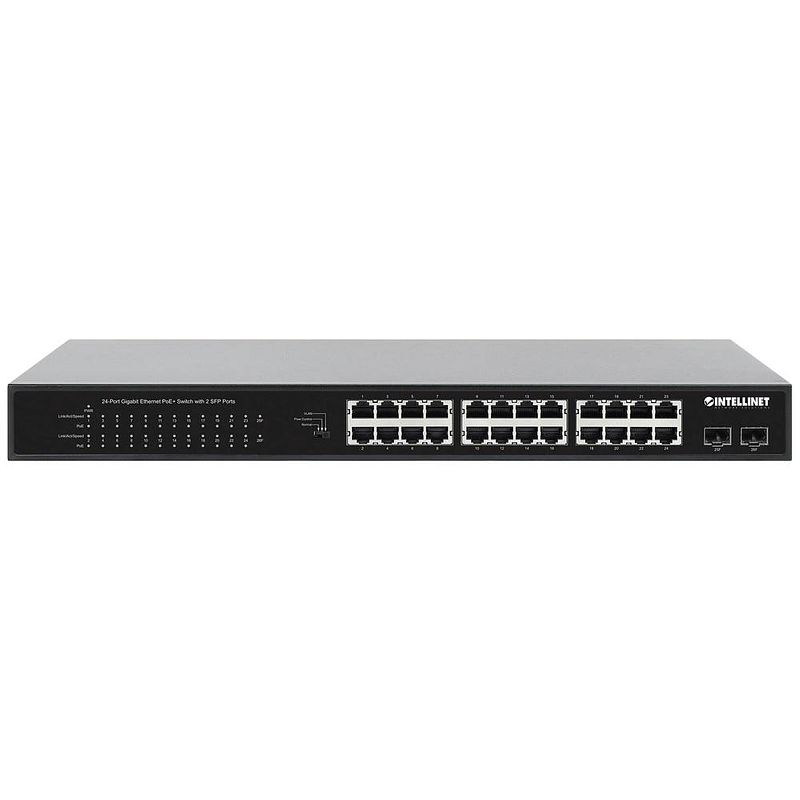 Foto van Intellinet 24-port gigabit ethernet poe+ switch mit 2 sfp-ports poe-strombudget 370 w 19 19 netwerk switch 10 / 100 / 1000 mbit/s ieee 802.3af (15.4 w), ieee