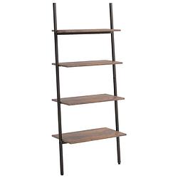 Foto van Vidaxl ladderrek met 4 schappen 64x34x150,5 cm donkerbruin en zwart