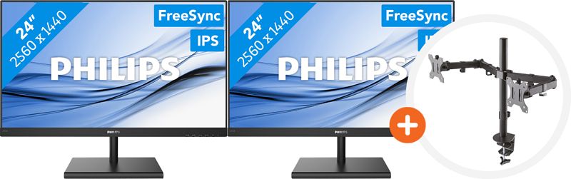 Foto van 2x philips 245e1s + newstar fpma-d550dblack