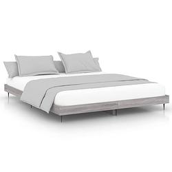 Foto van The living store bedframe - grijs sonoma eiken - 203 x 163 x 20 cm - multiplex lattenbodem