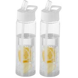 Foto van 2x drinkflessen/waterflessen tranparant met wit fruit filter 740 ml - drinkflessen