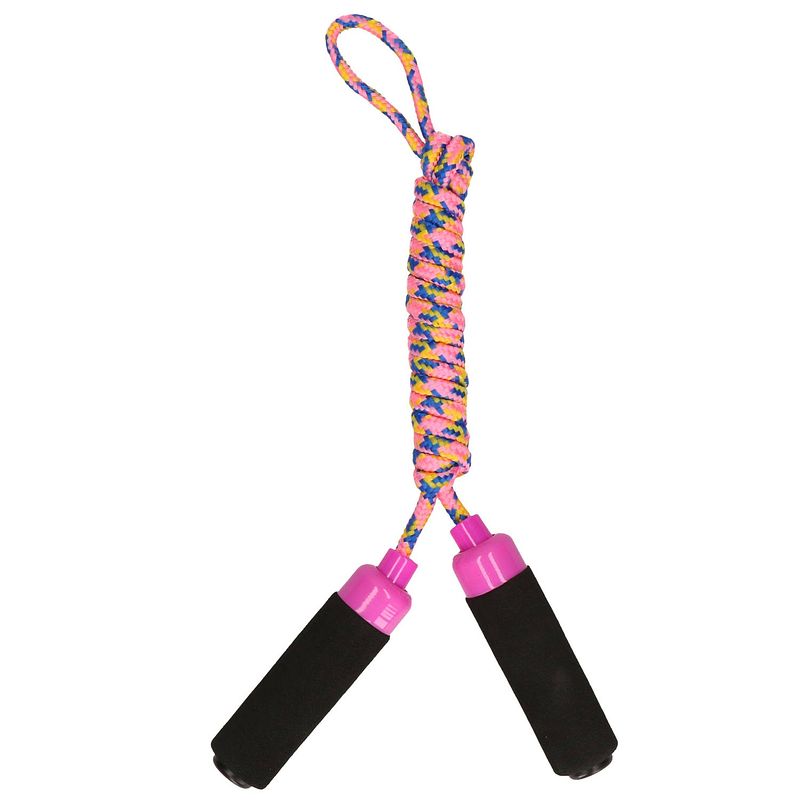 Foto van Springtouw speelgoed met foam handvat - roze touw - 210 cm - buitenspeelgoed - springtouwen