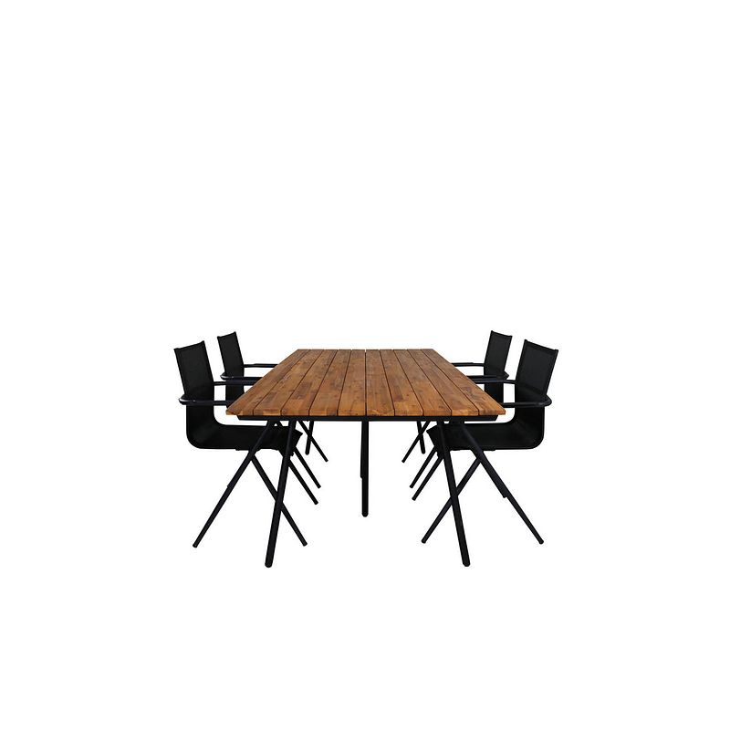 Foto van Chan tuinmeubelset tafel 100x200cm en 4 stoel alina zwart, naturel.