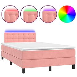 Foto van Vidaxl boxspring met matras en led fluweel roze 120x200 cm