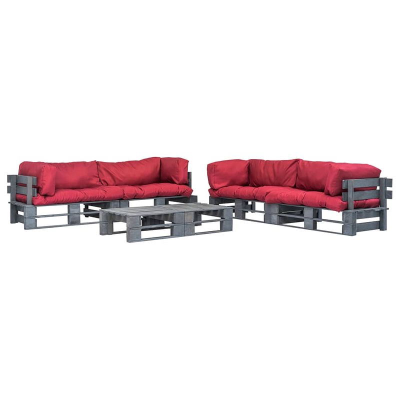 Foto van Vidaxl 6-delige loungeset pallet met rode kussens hout