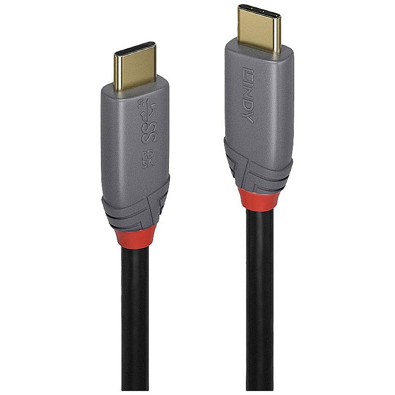 Foto van Lindy usb-kabel usb 3.2 gen2x2 usb-c® stekker, usb-c® stekker 0.5 m zwart, grijs 36900