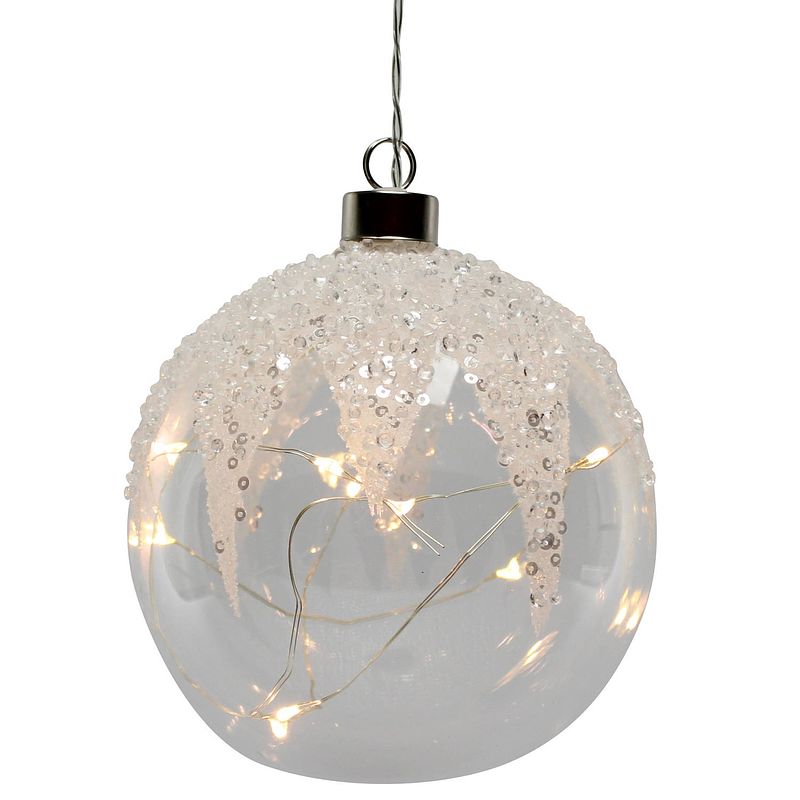 Foto van Peha kerstbal met pailletten 12 cm glas transparant/wit