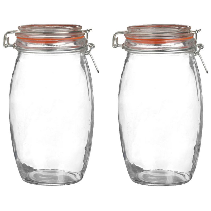 Foto van Urban living voorraadpot/bewaarpot - 2x - 1.3l - glas - met beugelsluiting - d13 x h22 cm - voorraadpot