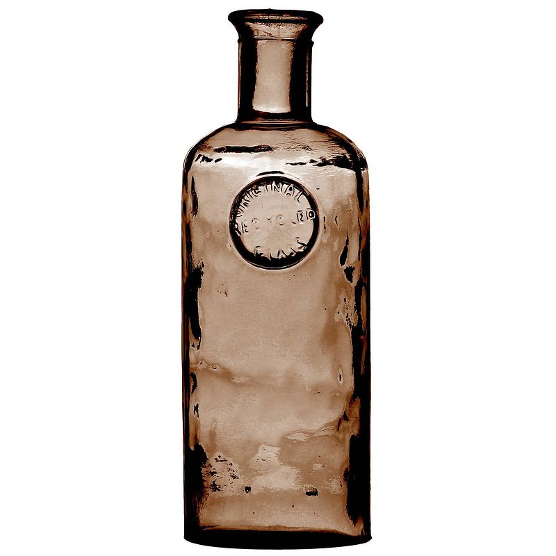 Foto van Natural living bloemenvaas olive bottle - kastanje transparant - glas - d13 x h27 cm - fles vazen - vazen
