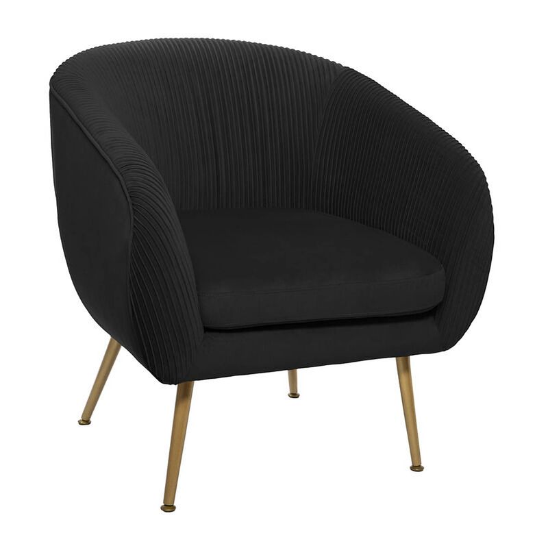 Foto van Casa di elturo velvet fauteuil ribbed zwart met goudkleurige poten