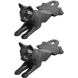 Foto van Esschert deurstopper liggende kat - 2x - 0.5 kg - gietijzer - zwart - 16 x 8 x 7 cm - deurstoppers