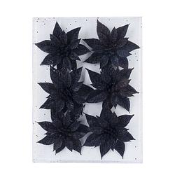Foto van 6x stuks decoratie bloemen rozen zwart glitter op ijzerdraad 8 cm - kersthangers