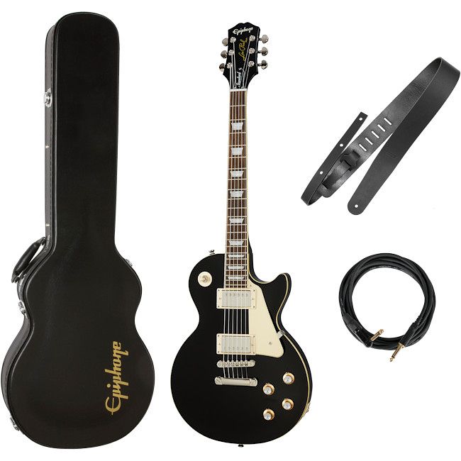 Foto van Epiphone les paul standard 's60s ebony elektrische gitaar + koffer + accessoires