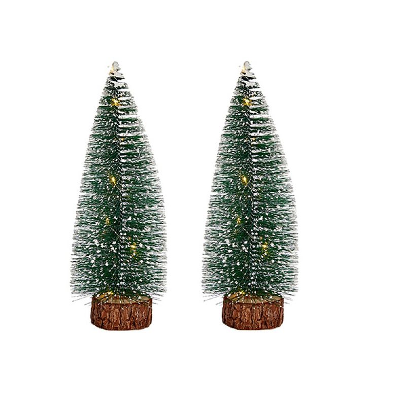 Foto van Krist+ kleine decoraties kerstboompjes 2x stuks - 30 cm - met licht - kerstdorpen