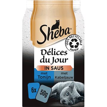 Foto van Sheba delices du jour tonijn & kabeljauw in saus 6 x 50g bij jumbo